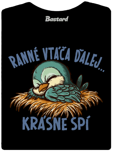 Ranné vtáča spí dámske tričko s lemom Black