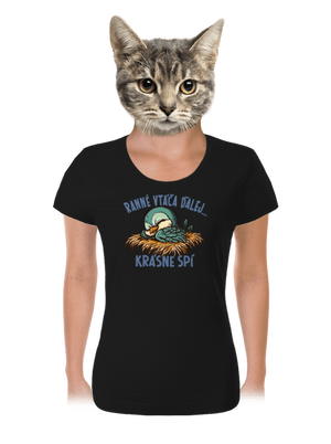 Ranné vtáča spí dámske tričko Black