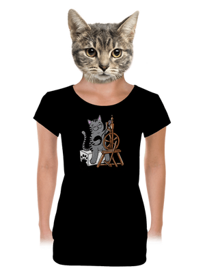 Mačka pradie dámske tričko s lemom Black