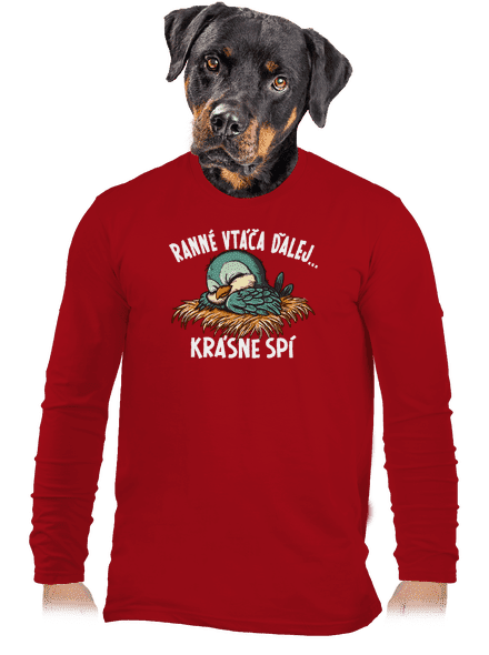 Ranné vtáča spí pánske dlhý rukáv Red