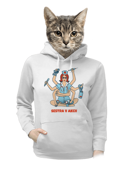 Sestra v akcii dámska mikina klokanka White