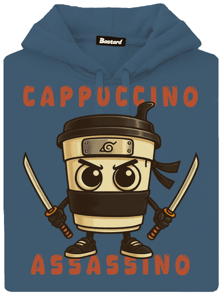 Cappuccino Assasino – Italian Brainrot dámska mikina klokanka Denim
