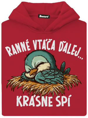 Ranné vtáča spí detská mikina klokanka Fire Red