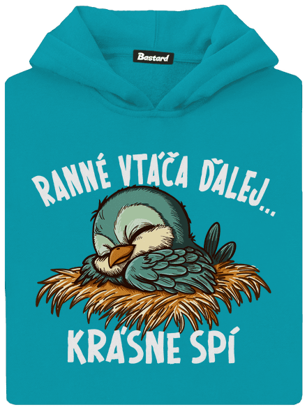 Ranné vtáča spí detská mikina klokanka Hawaiian Blue