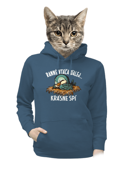 Ranné vtáča spí dámska mikina klokanka Denim