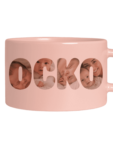 Nápis ocko z vlastných fotiek hrnček makronka Pink Macaron