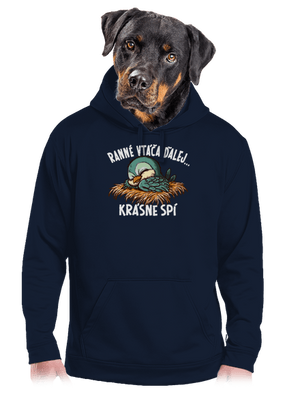 Ranné vtáča spí pánska mikina klokanka Navy