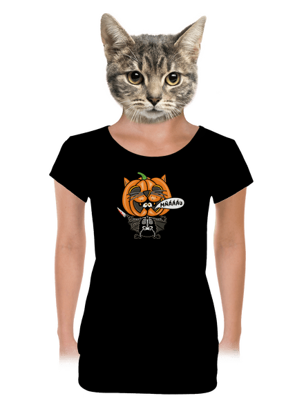 Halloweenská kočička dámske tričko s lemom Black
