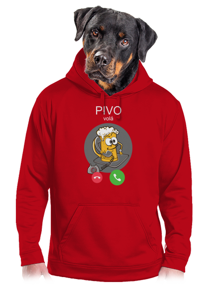 Pívo volá pánska mikina klokanka Red