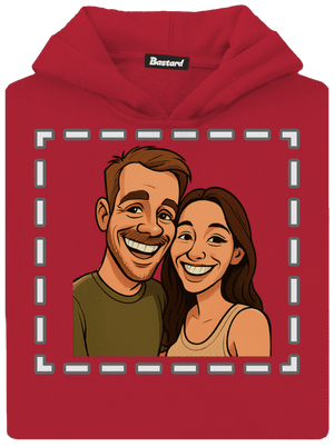 Karikatúra z vlastnej fotky detská mikina klokanka Fire Red