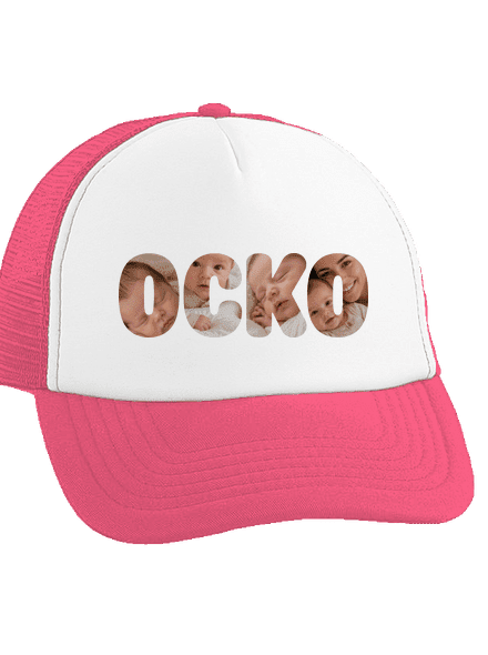 Nápis ocko z vlastných fotiek šiltovka truckerka Fluorescent Pink cap