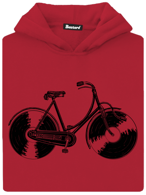 Gramofónový bicykel detská mikina klokanka Fire Red