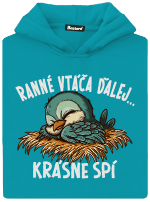 Ranné vtáča spí detská mikina klokanka Hawaiian Blue