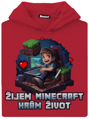 Žijem Minecraft detská mikina klokanka Fire Red
