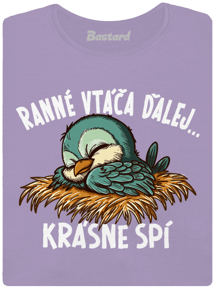 Ranné vtáča spí dámske tričko s lemom Lavender