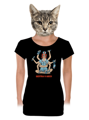 Sestra v akcii dámske tričko s lemom Black