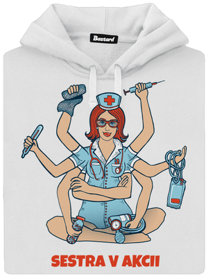 Sestra v akcii dámska mikina klokanka White