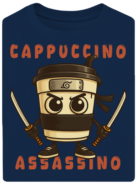 Cappuccino Assasino – Italian Brainrot unisex tričko oversized Midnight Blue