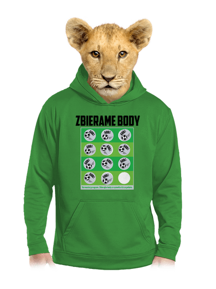 Zbierame body - futbal detská mikina klokanka Kelly Green AWD