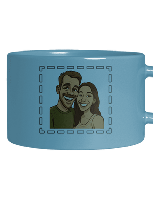 Karikatúra z vlastnej fotky hrnček makronka Blue Macaron