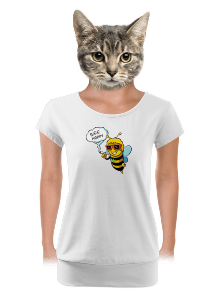 Bee happy dámske tričko s lemom White
