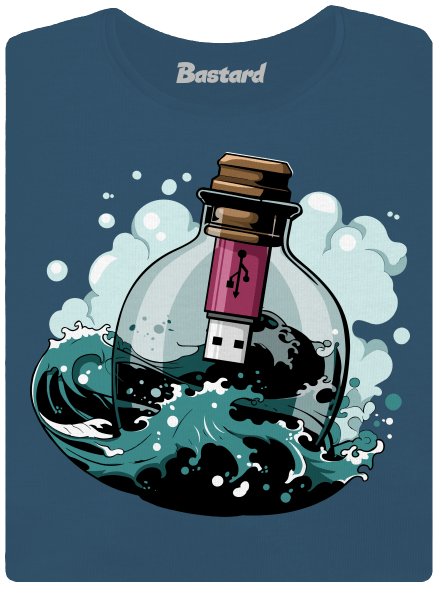 USB odkaz vo fľaši dámske tričko prémium Petrol Blue