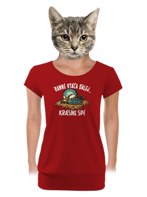 Ranné vtáča spí dámske tričko s lemom Red Mal