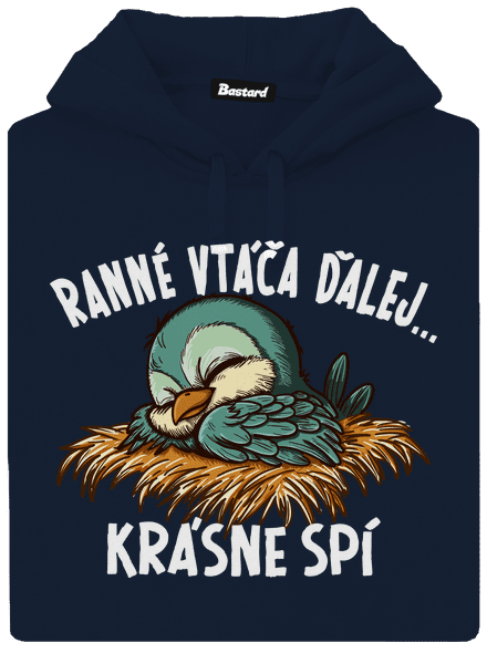 Ranné vtáča spí pánska mikina klokanka Navy