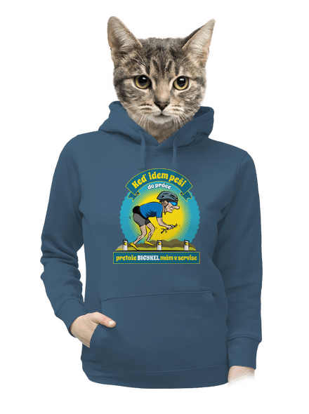 Závislosť na bicykli dámska mikina klokanka Denim