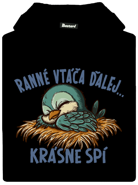 Ranné vtáča spí detská mikina klokanka Black