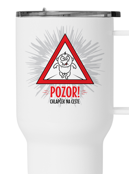 Chlapček na ceste termohrnček White