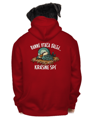 Ranné vtáča spí pánska mikina na zips Red