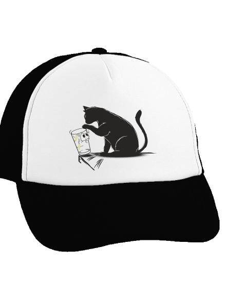 Mačka a pohár šiltovka truckerka Black cap