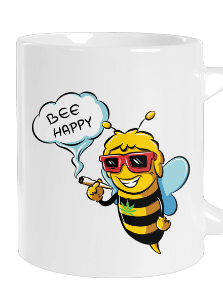 Bee happy veľký hrnček White