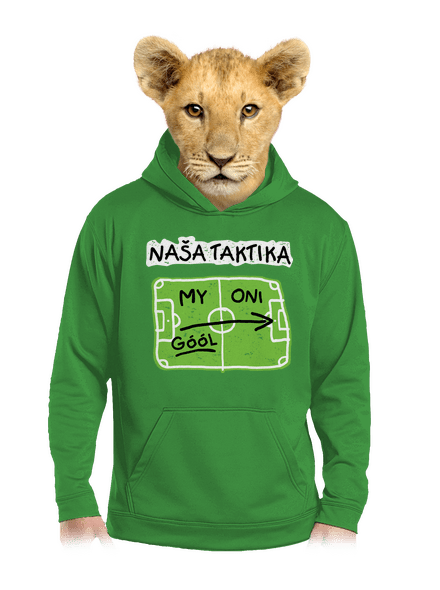 Naša futbalová taktika detská mikina klokanka Kelly Green AWD