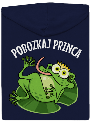 Pobozkaj princeznú a princa pánska mikina na zips Navy