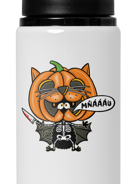 Halloweenská kočička flaša na vodu White