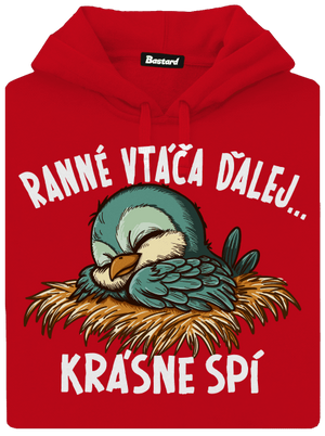 Ranné vtáča spí pánska mikina klokanka Red