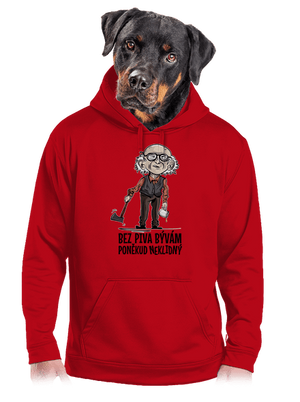 Neklidný bez piva pánska mikina klokanka Red