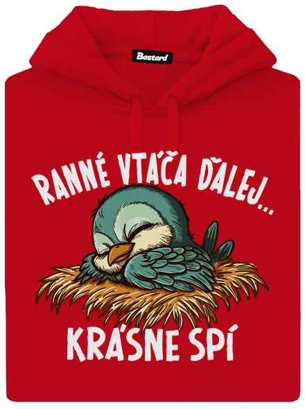 Ranné vtáča spí pánska mikina klokanka Red
