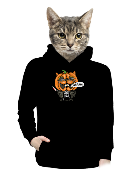 Halloweenská kočička dámska mikina klokanka Black