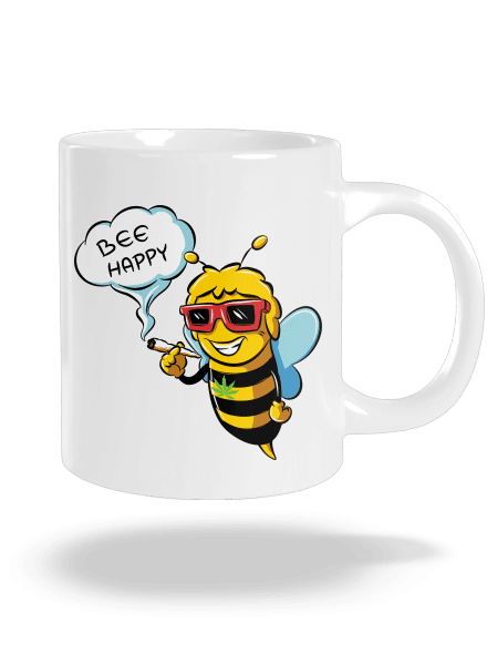 Bee happy veľký hrnček White