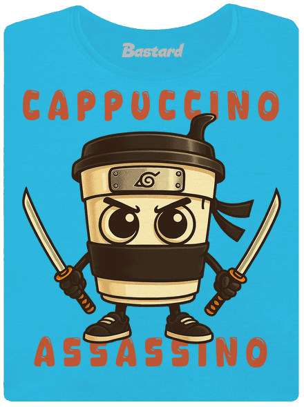 Cappuccino Assasino – Italian Brainrot dámske tričko s lemom Blue Atol