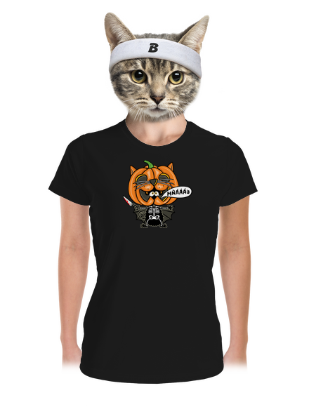 Halloweenská kočička dámske športové tričko Black