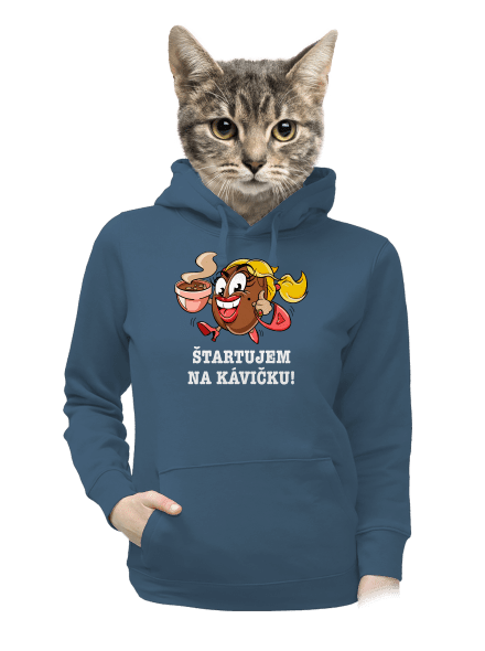 Štartujem na kávičke dámska mikina klokanka Denim