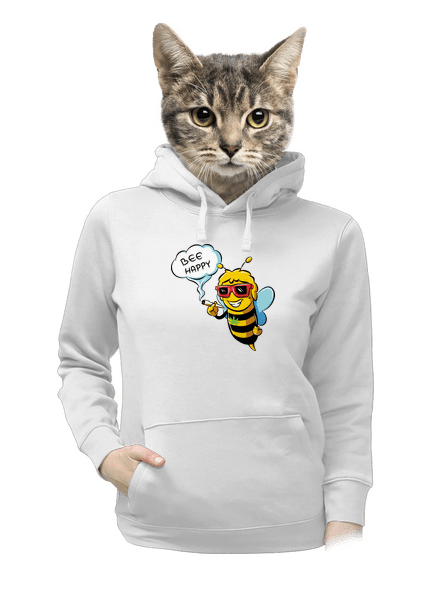 Bee happy dámska mikina klokanka White