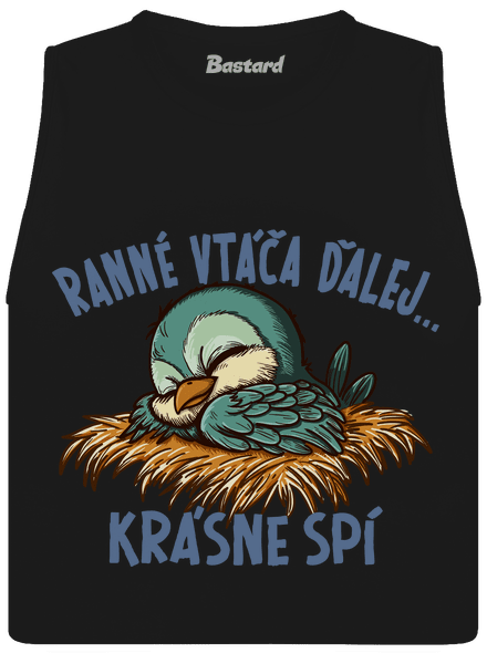 Ranné vtáča spí dámske tielko voľné Black