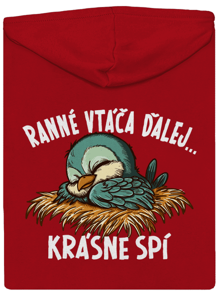 Ranné vtáča spí pánska mikina na zips Red