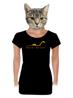 Nájdi mačku dámske tričko s lemom Black
