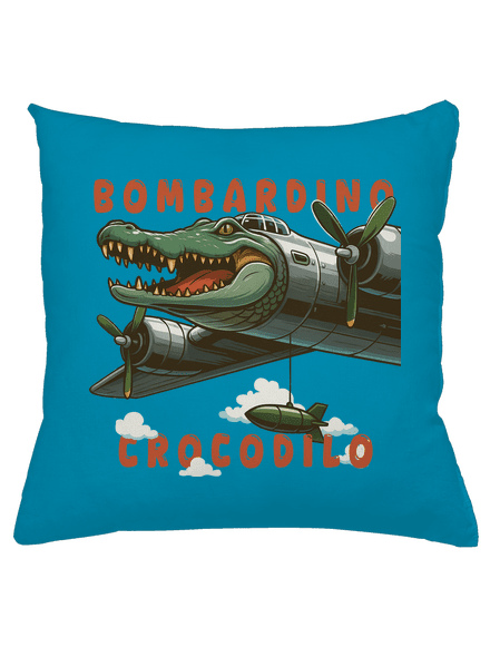 Bombardino Crocodilo – Italian Brainrot vankúš Blue Turquoise